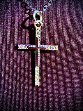 Handmade Silver Crystal Cross Necklace - Sparkling Double Cross Pendant & Chain